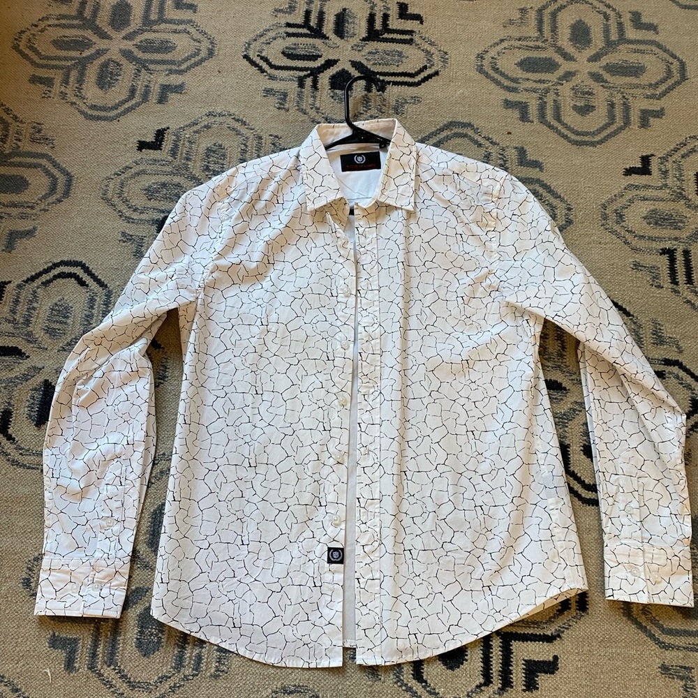 Men’s Medium House of Lords B&W Western Rock Design Button Up Long Sleeve Shirt